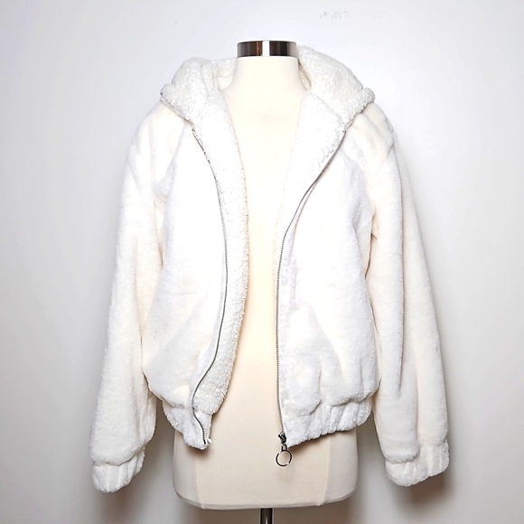 Forever 21 Plush Zip Front Hoodie Ivory - Picture 3 of 9